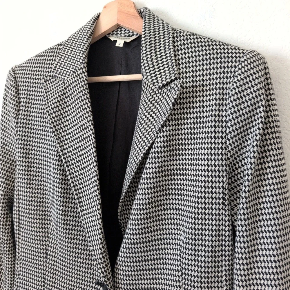 MAX STUDIO LONDON Houndstooth Blazer Jacket Women M Black White Classic Longline